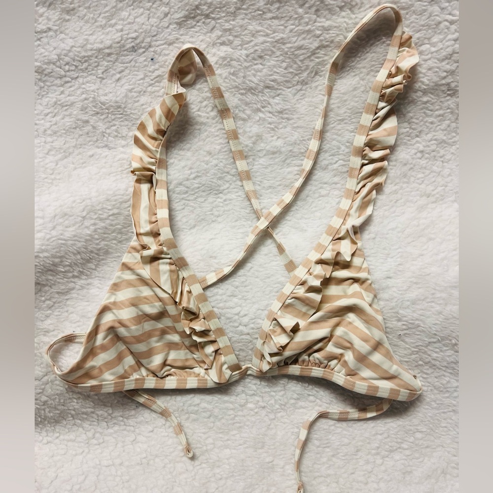 Chelsea28 Striped Tan and White Bikini Top